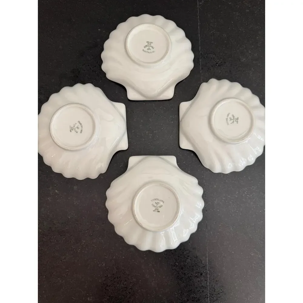 Vintage French Limoge Porcelain White Shell Dish or Bowl Set (4)